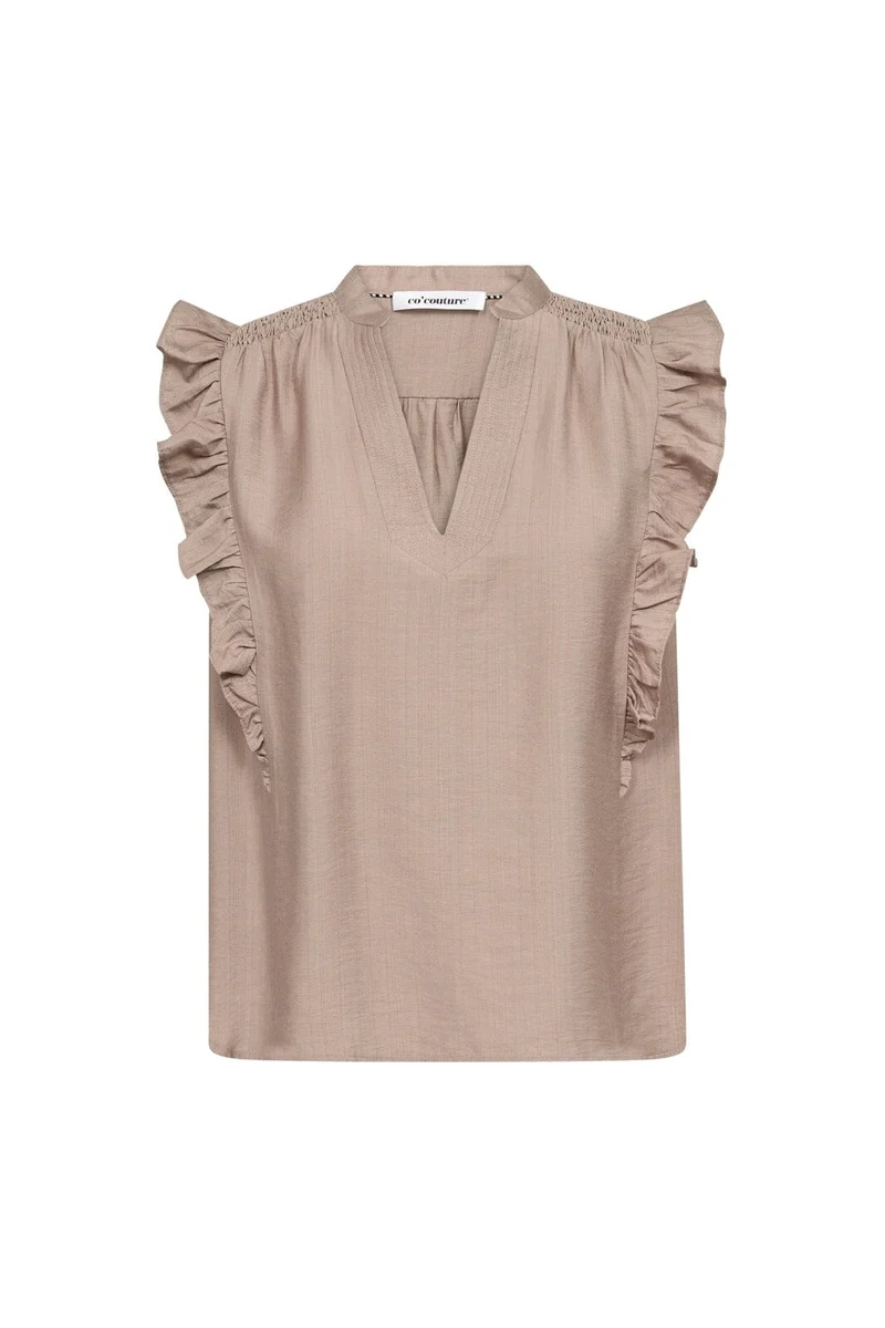 Co´Couture - Heracc Frill Ss V-Top 45165 - 154 - Walnut