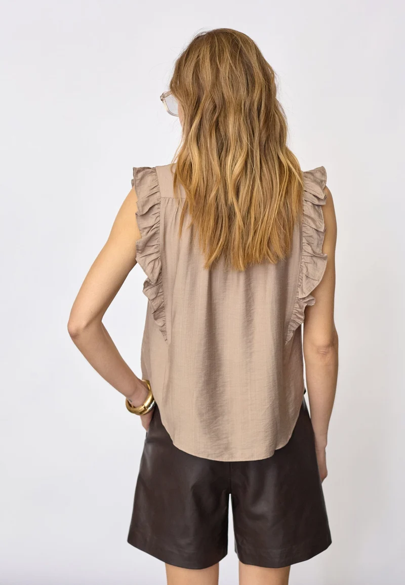 Co´Couture - Heracc Frill Ss V-Top 45165 - 154 - Walnut