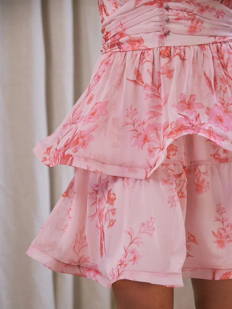 Neo Noir - Rivana Print Chiffon Dress 168848 - 170 - Pink
