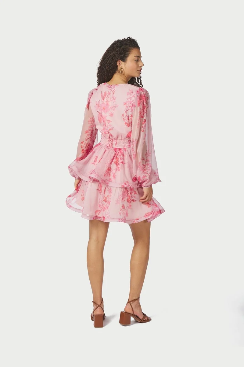 Neo Noir - Rivana Print Chiffon Dress 168848 - 170 - Pink