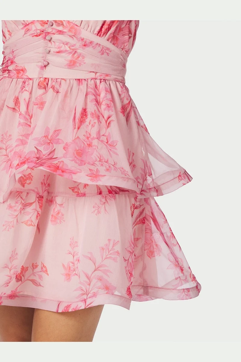 Neo Noir - Rivana Print Chiffon Dress 168848 - 170 - Pink