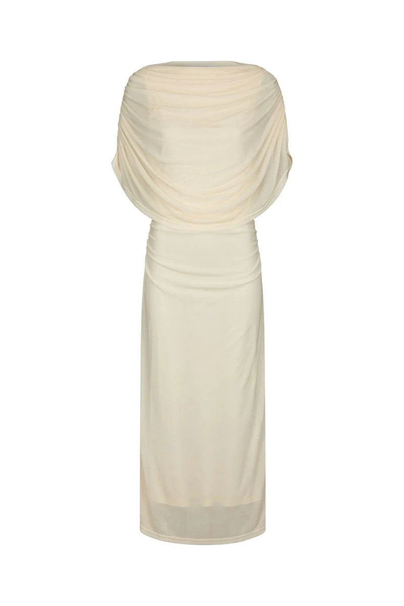 Neo Noir - Tottuna Long Drapy Mesh Dress 168451 - 191 - Light Yellow
