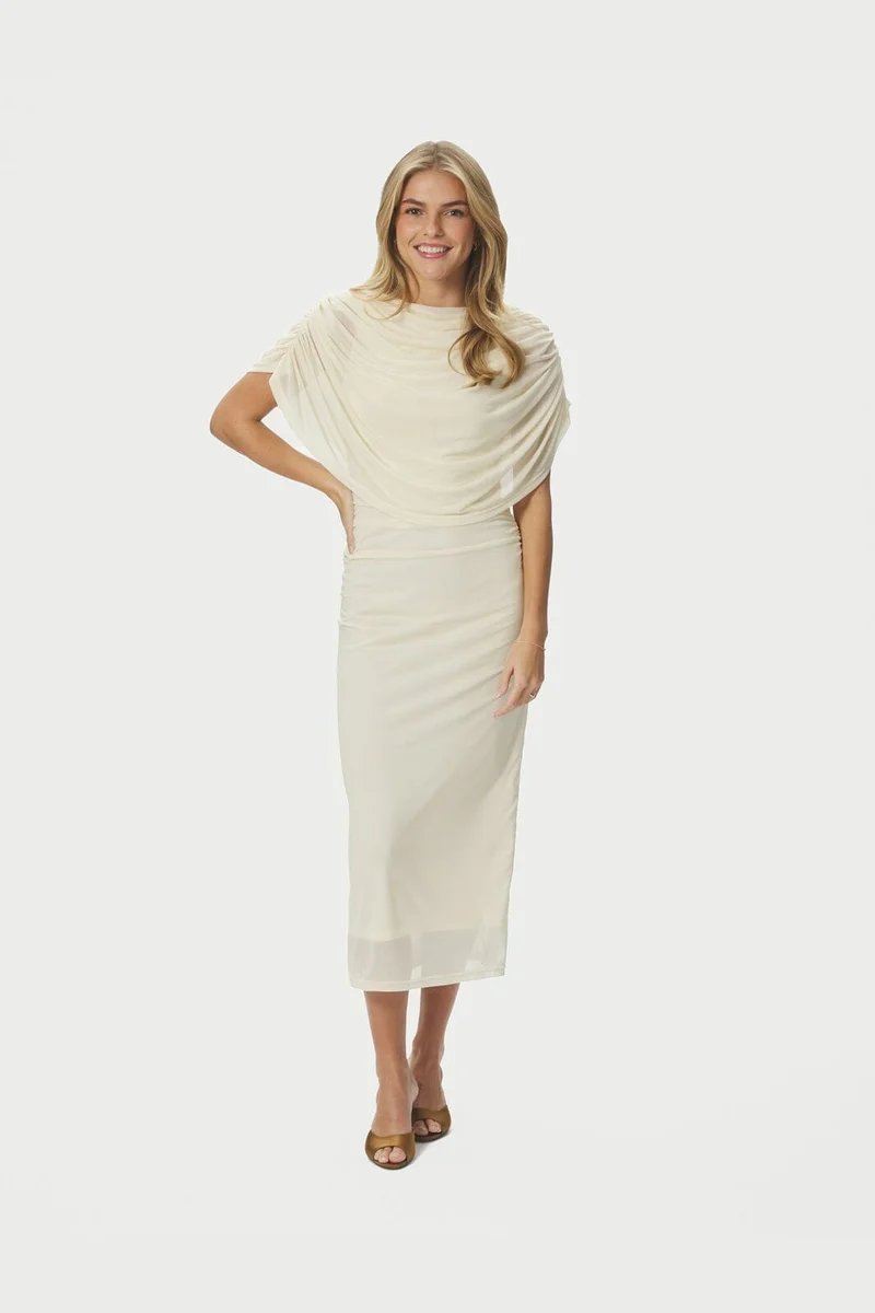 Neo Noir - Tottuna Long Drapy Mesh Dress 168451 - 191 - Light Yellow