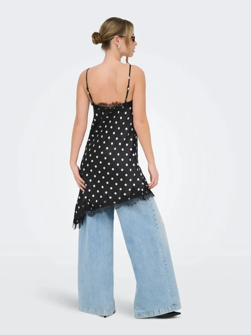 Only - Onlbella Strap Satin Lace Dress - 5126133 Black White Dot And Black Lace