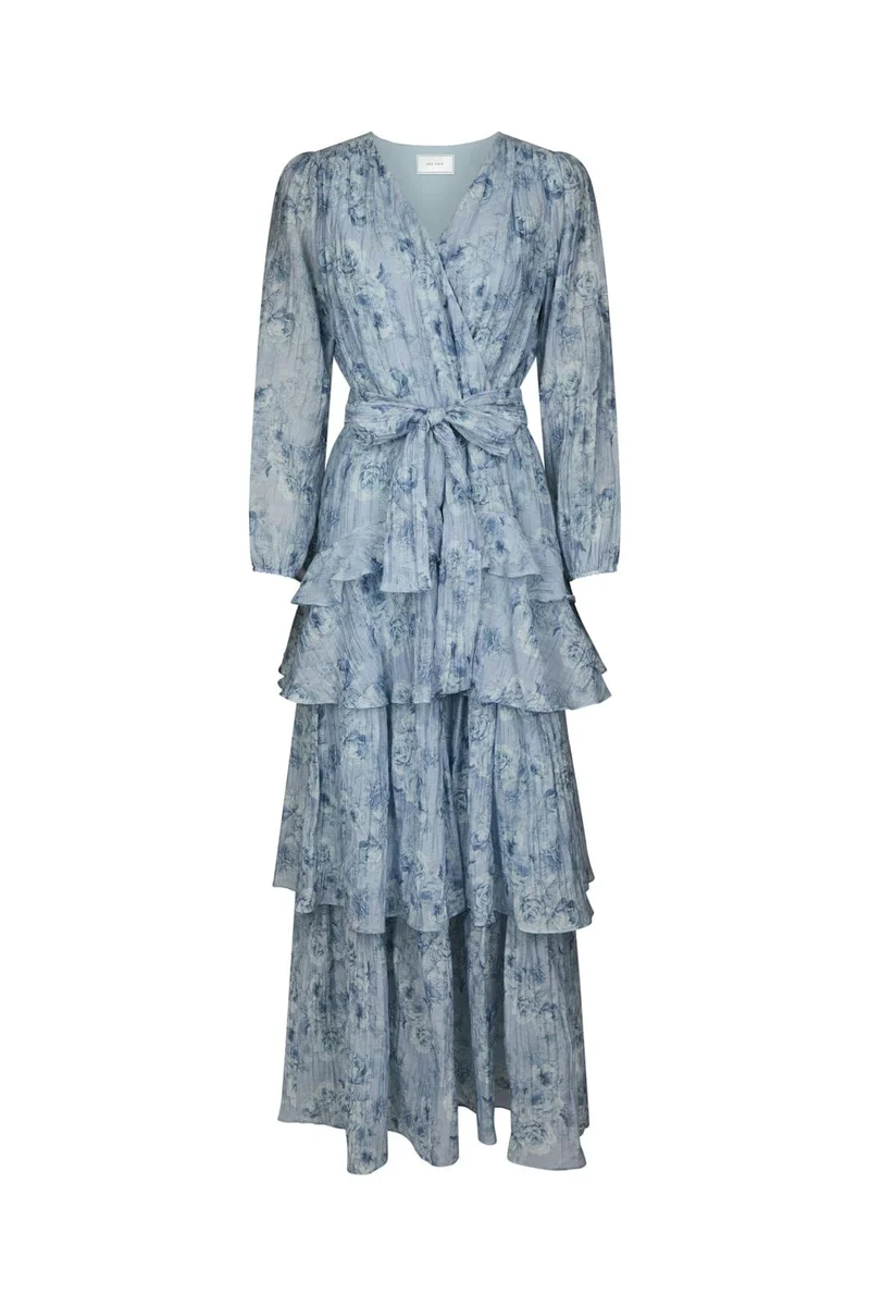 Neo Noir - Denila Crepe Print Dress 167618 - 142 - Dusty Blue