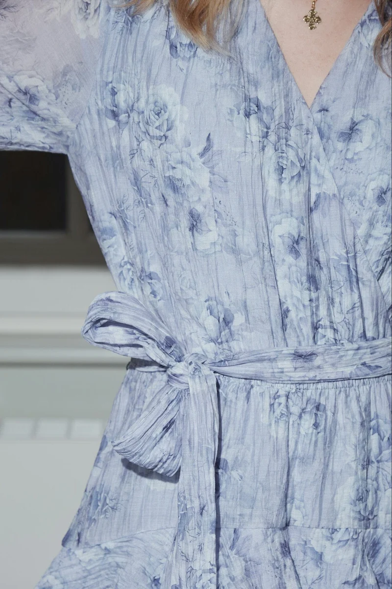 Neo Noir - Denila Crepe Print Dress 167618 - 142 - Dusty Blue