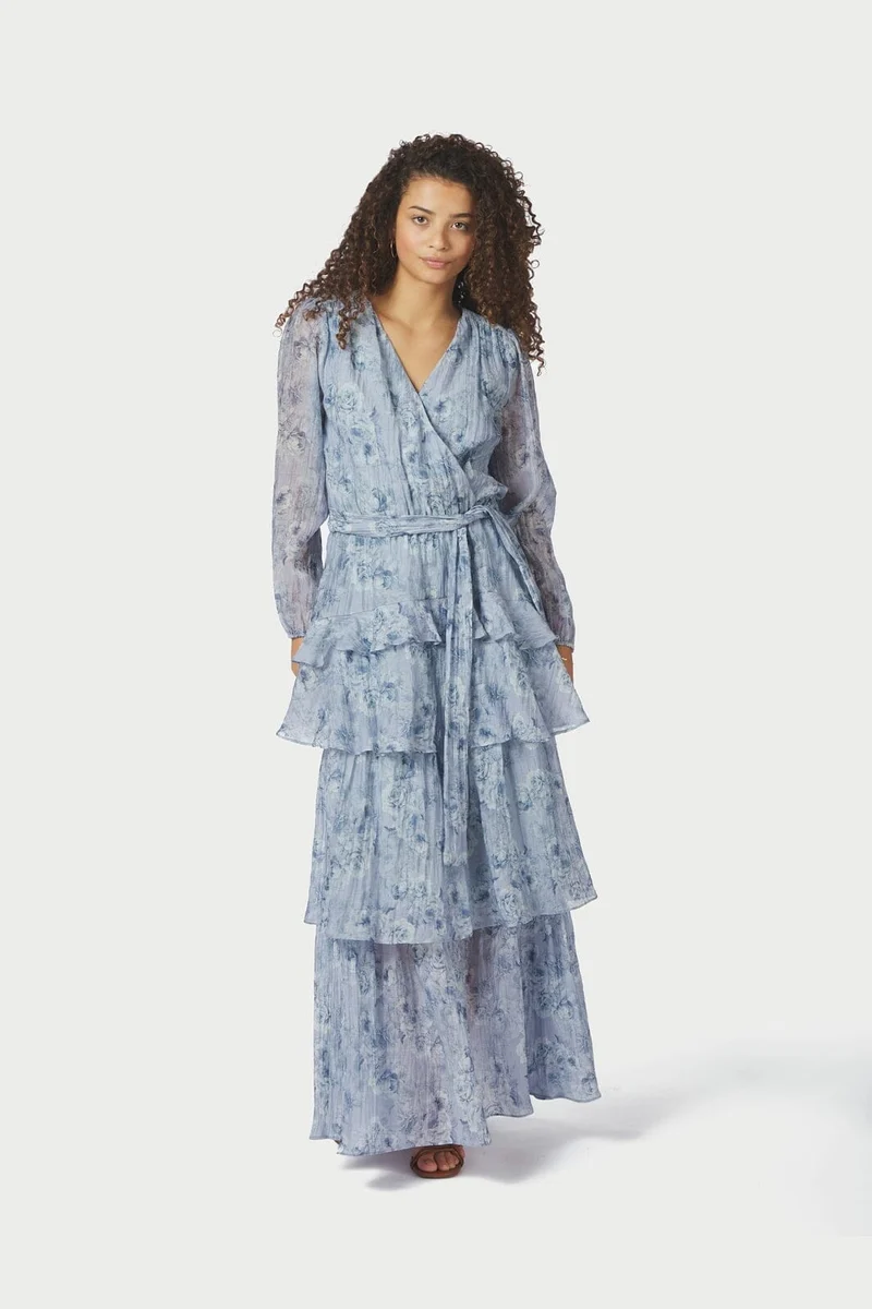 Neo Noir - Denila Crepe Print Dress 167618 - 142 - Dusty Blue