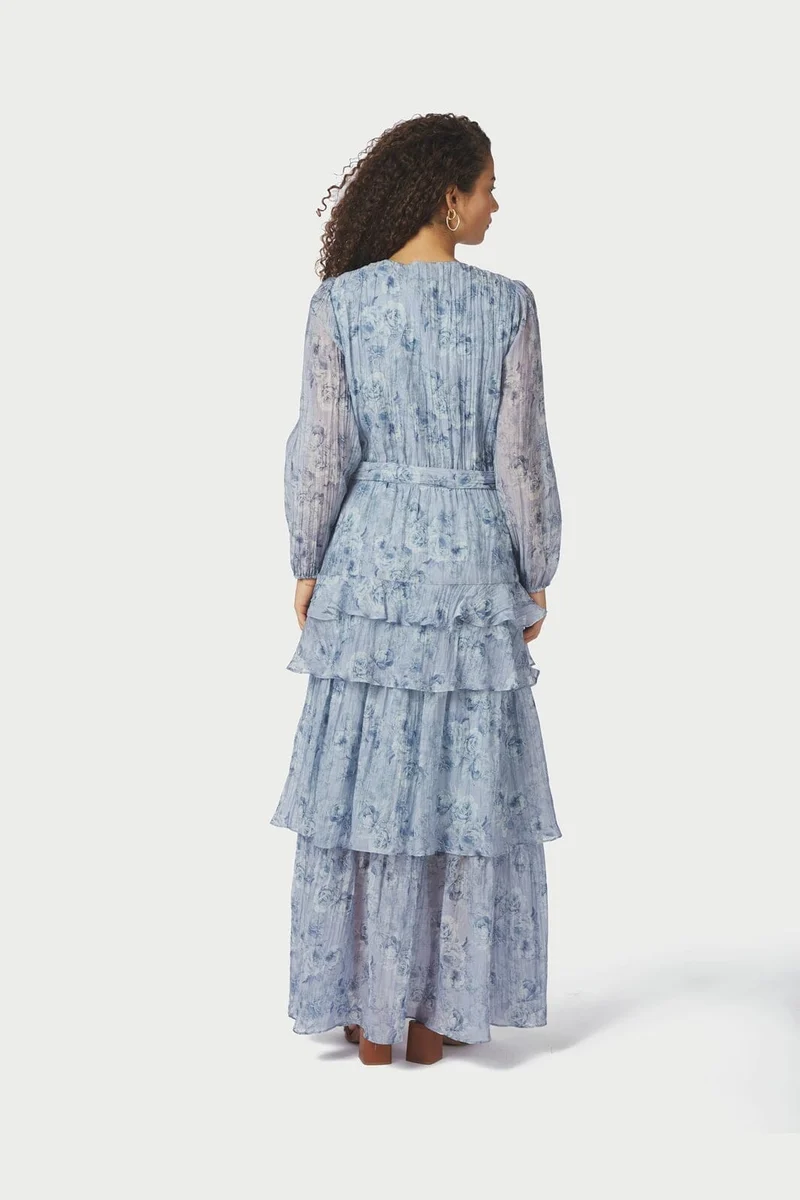 Neo Noir - Denila Crepe Print Dress 167618 - 142 - Dusty Blue