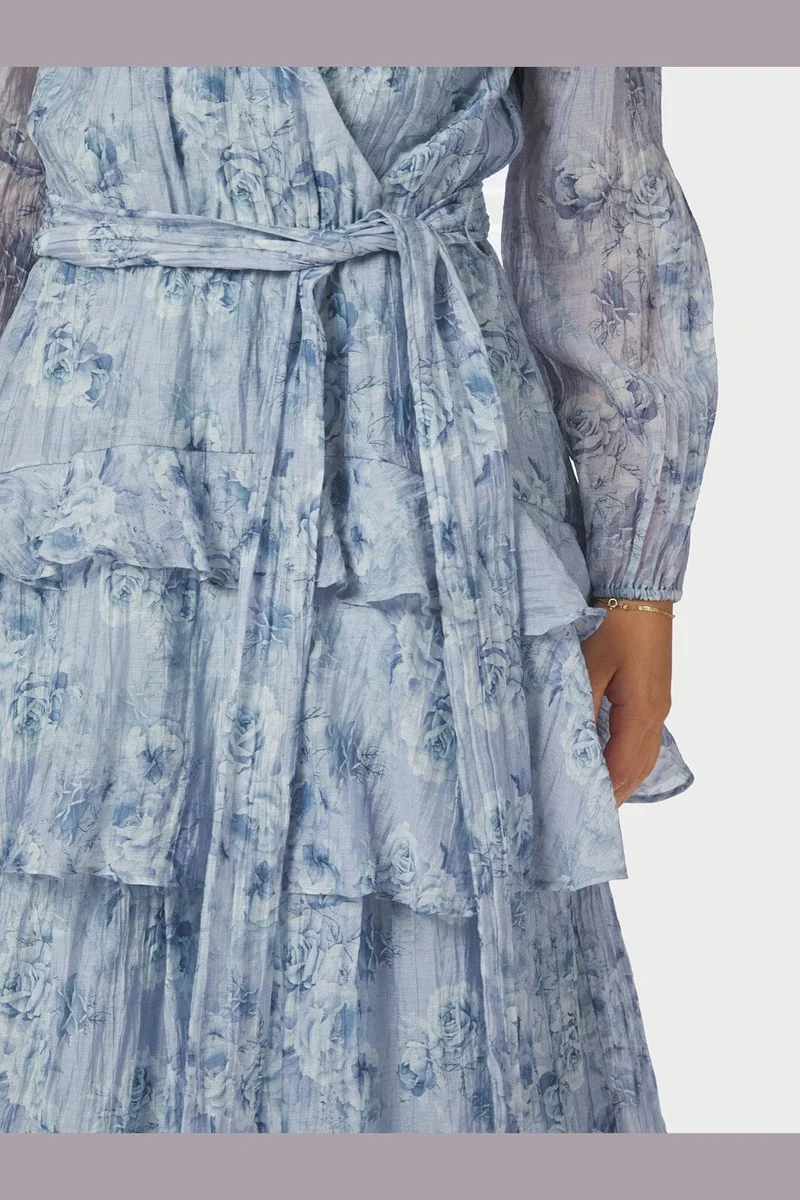 Neo Noir - Denila Crepe Print Dress 167618 - 142 - Dusty Blue