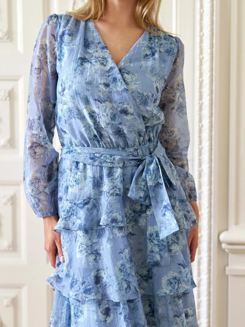 Neo Noir - Denila Crepe Print Dress 167618 - 142 - Dusty Blue