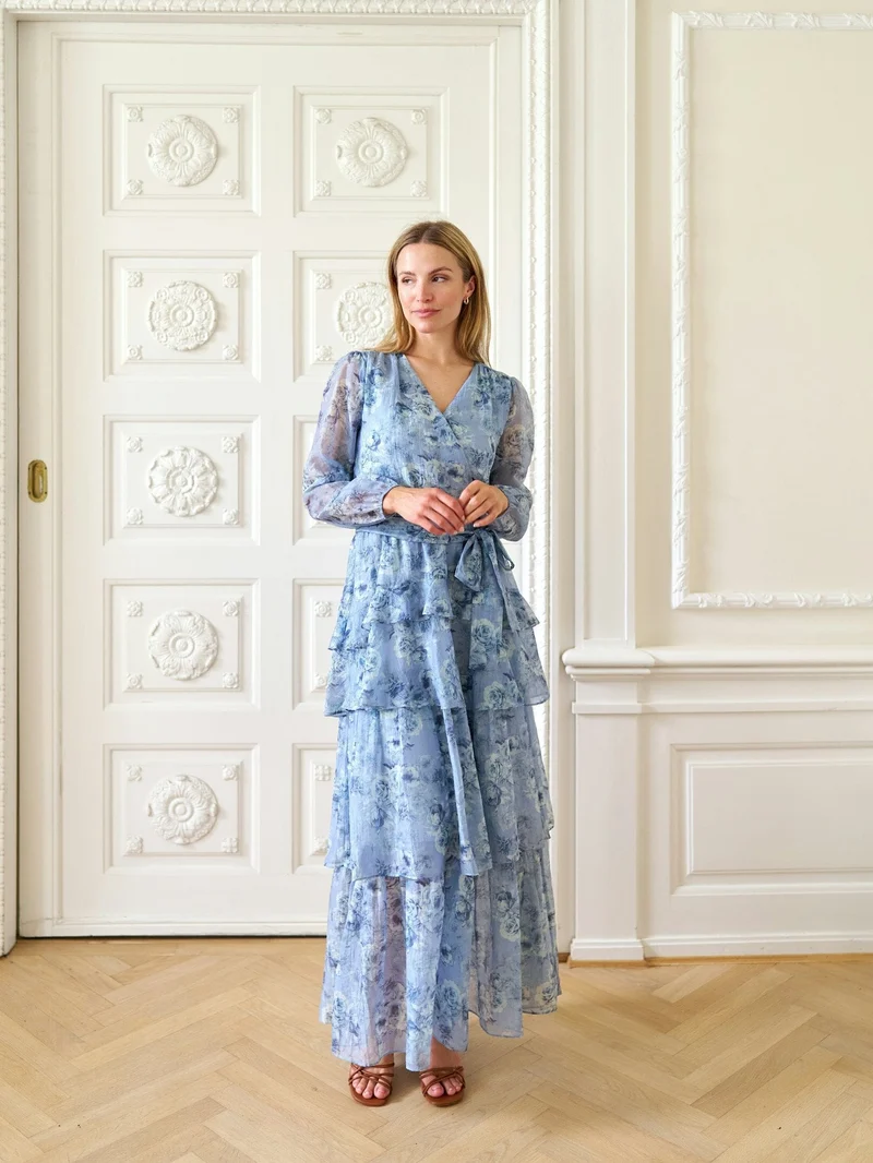 Neo Noir - Denila Crepe Print Dress 167618 - 142 - Dusty Blue