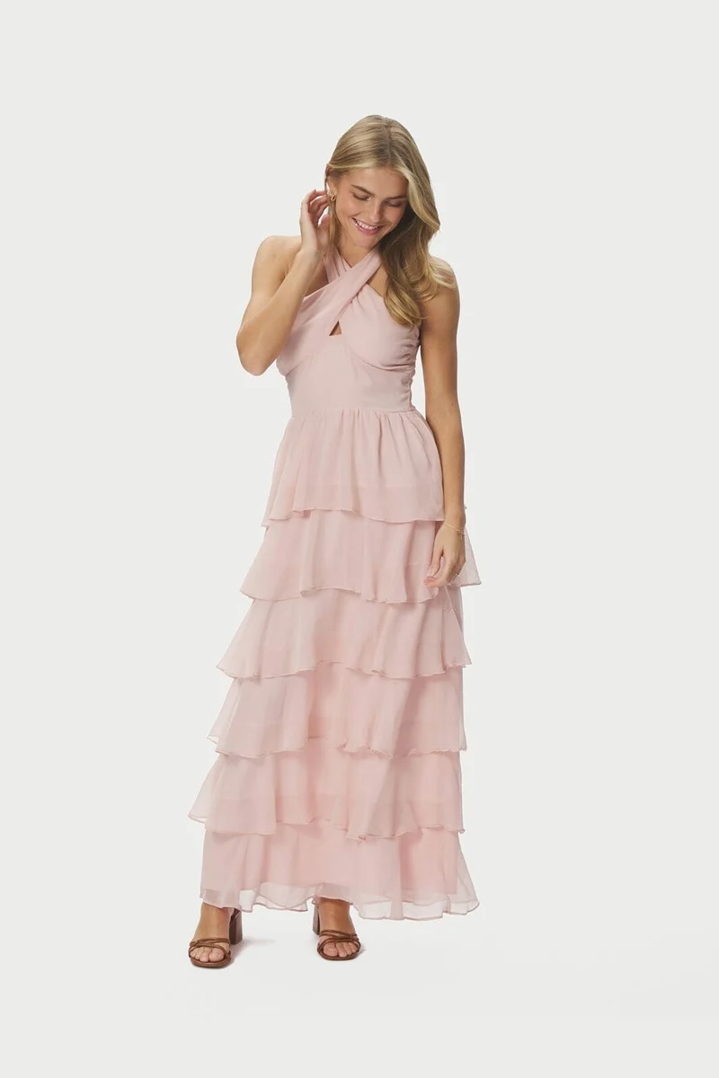 Neo Noir - Cleoni Solid Chiffon Dress 167394 - 165 - Rose