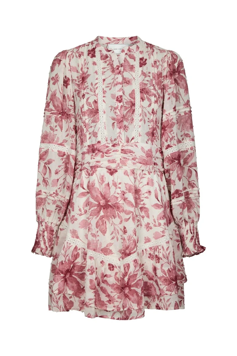 Neo Noir - Roberta Flower Print Dress 168697 - 823 - Evening Rose