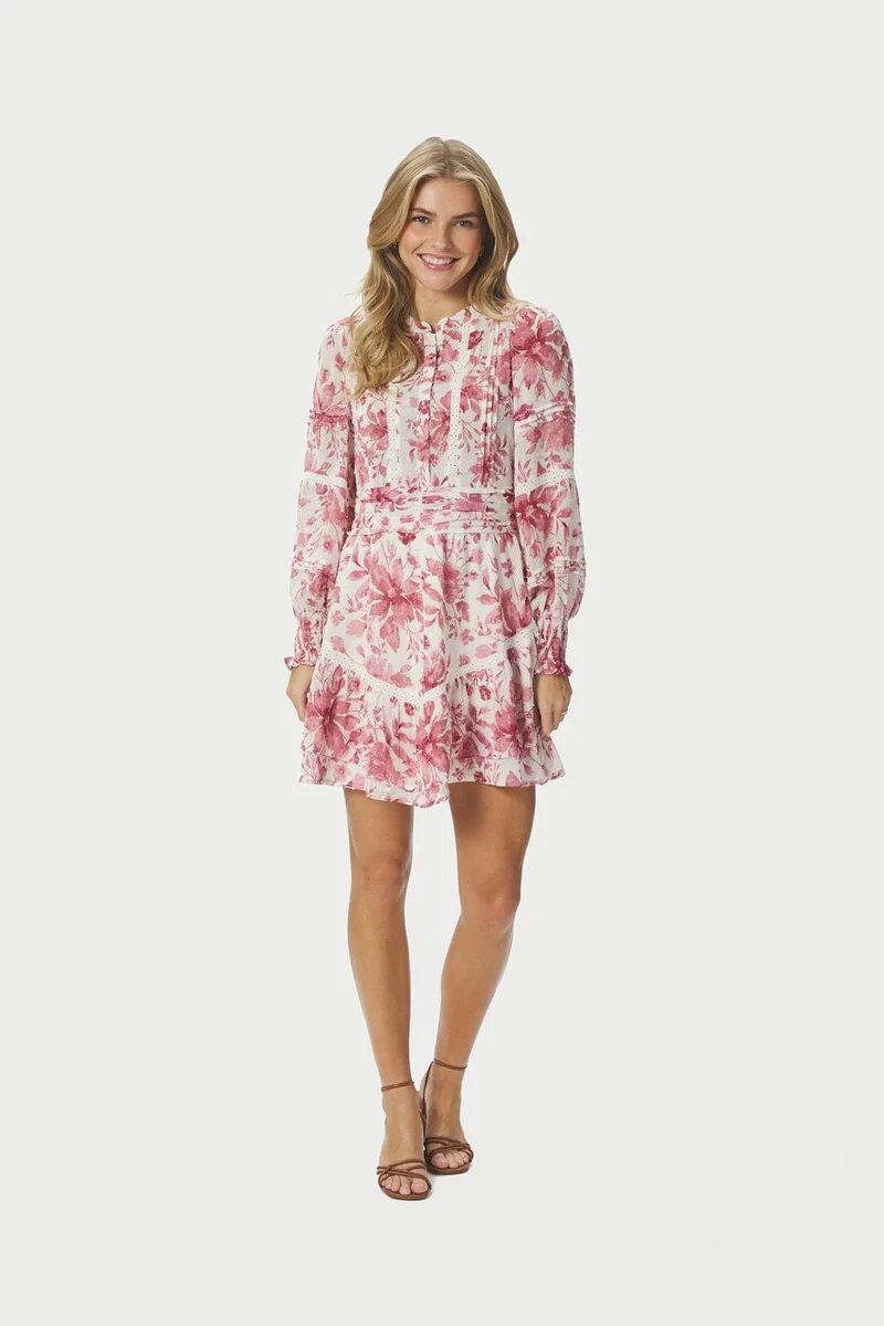 Neo Noir - Roberta Flower Print Dress 168697 - 823 - Evening Rose