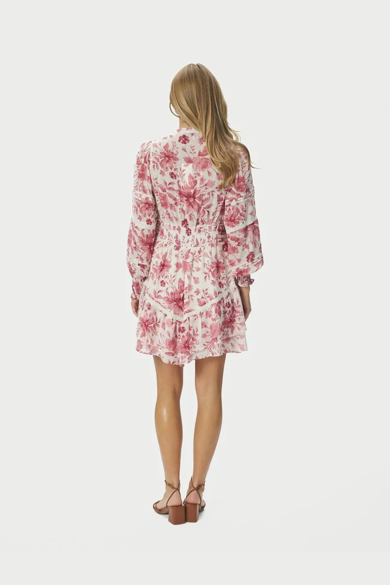 Neo Noir - Roberta Flower Print Dress 168697 - 823 - Evening Rose