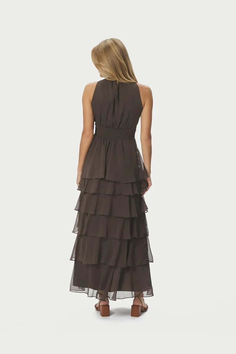 Neo Noir - Marli Solid Chiffon Dress 165640 - 306 - Dusty Brown