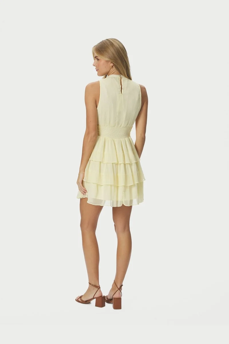 Neo Noir - May Solid Chiffon Dress 168430 - 191 - Light Yellow
