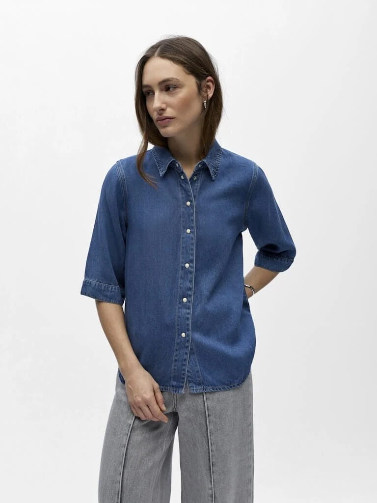 Object - Objframe 2/4 Re Denim Top - 4706105 Medium Blue Denim