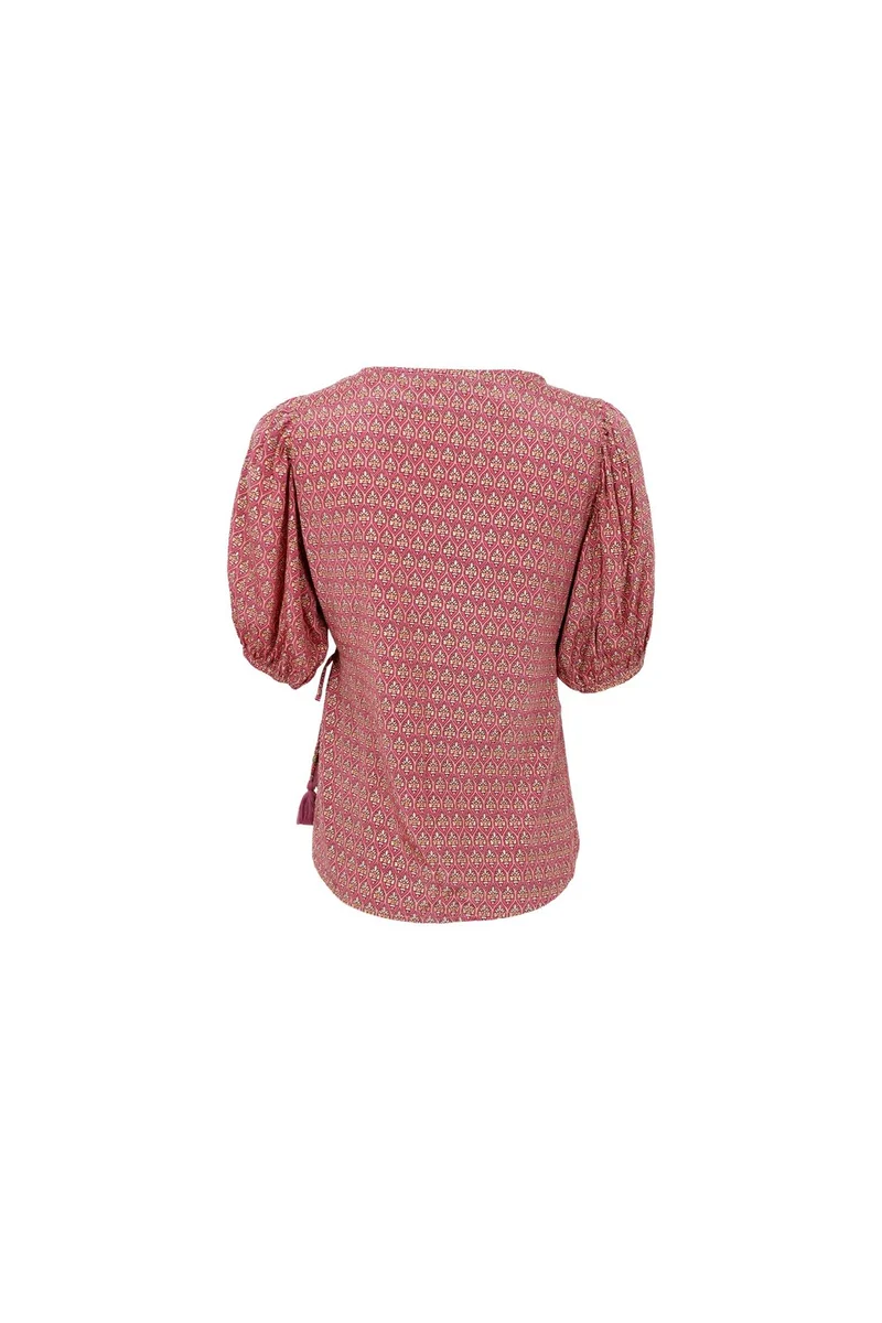 Black Colour - Bcluna Puff Sleeve Wrap Blouse 39175 - Indie Berry