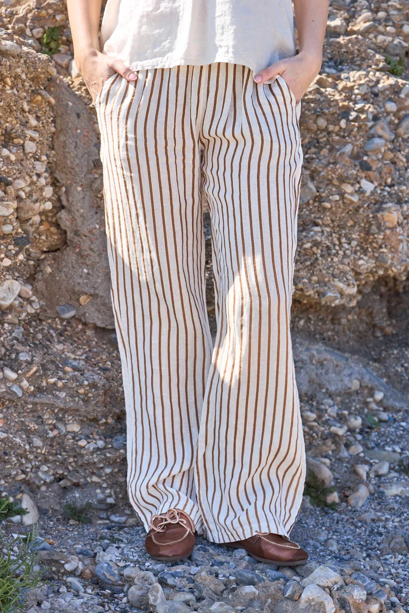Black Colour - Bcmelina Wide Linen Pant 41114 - Camel Stripe