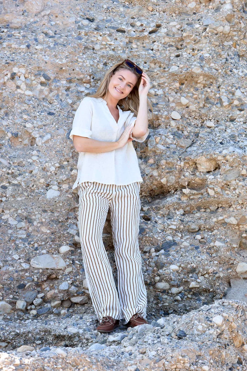 Black Colour - Bcmelina Wide Linen Pant 41114 - Camel Stripe