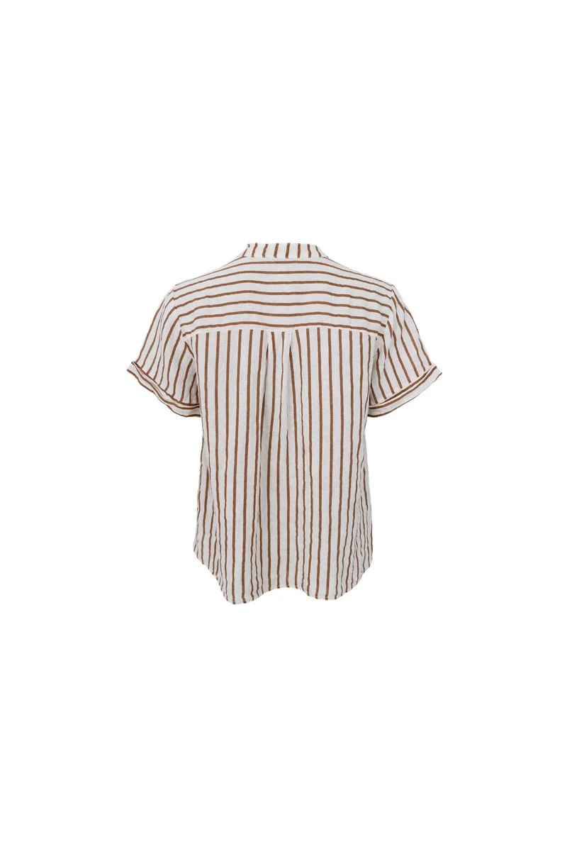 Black Colour - Bcmelina Ss Linen Shirt 41104 - Camel Stripe