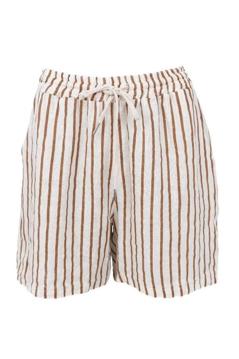 Black Colour - Bcmelina Linen Shorts 40575 - Camel Stripe