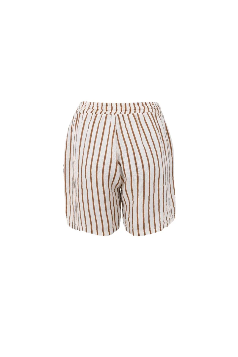 Black Colour - Bcmelina Linen Shorts 40575 - Camel Stripe