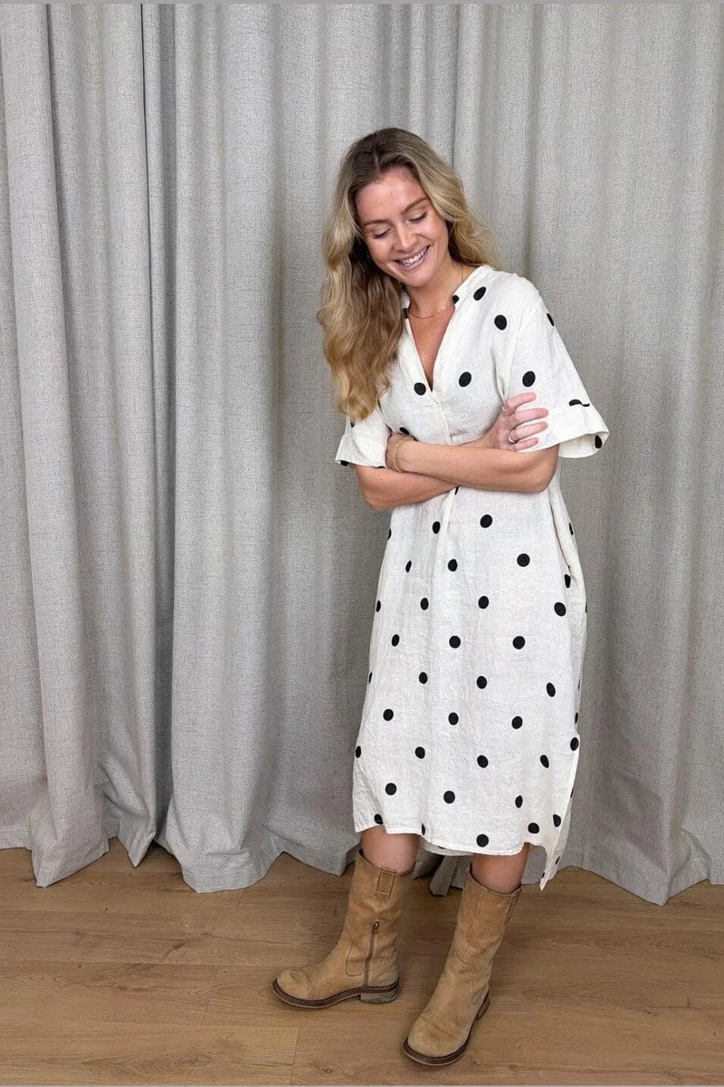 Black Colour - Bcmelina Long Linen Dress 40412 - Dot