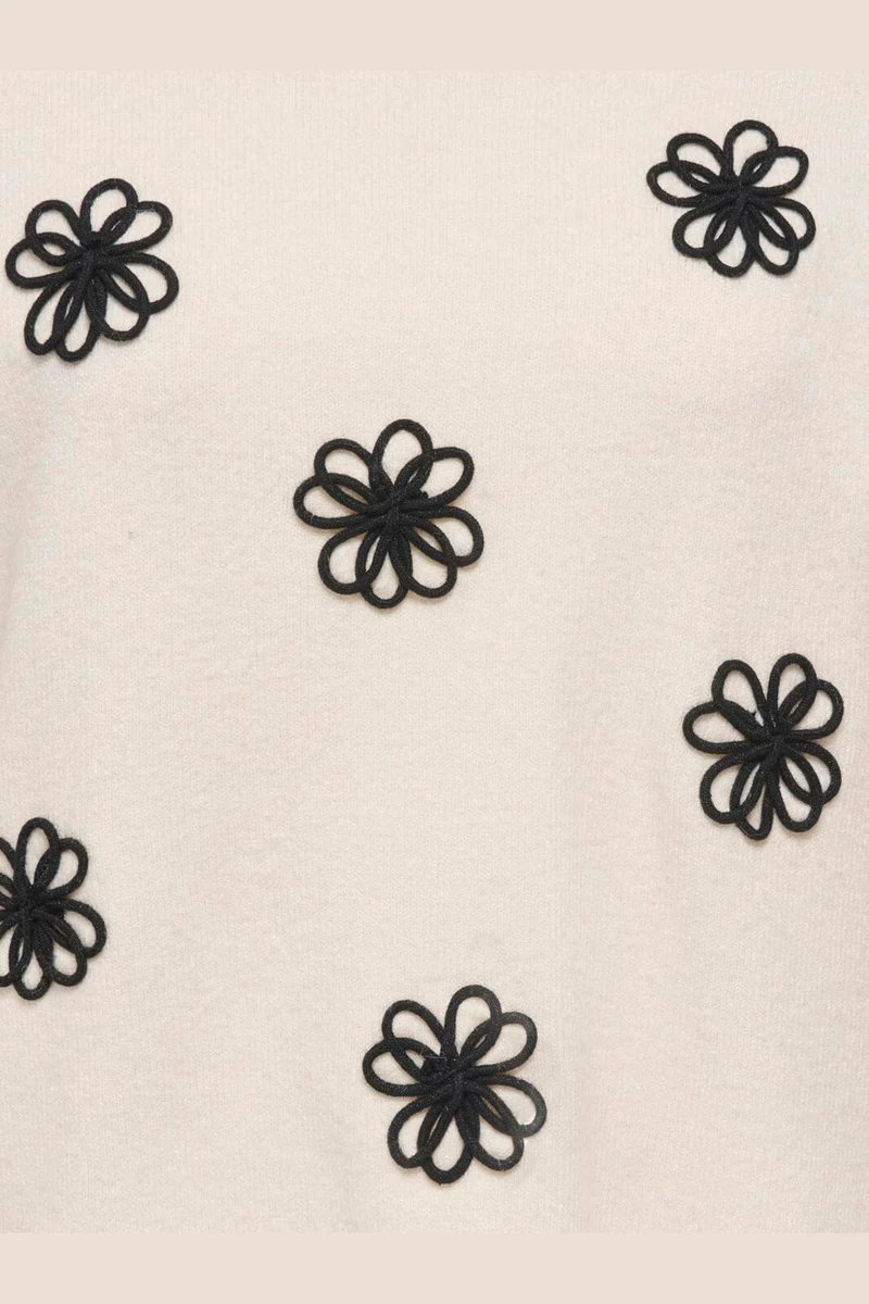 Only - Onlkatia Ss O-Neck Detail Knt - 5069008 Whitecap Gray Black Flowers