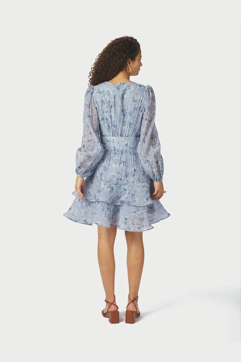 Neo Noir - Mabella Crepe Print Dress 167703 - 142 - Dusty Blue