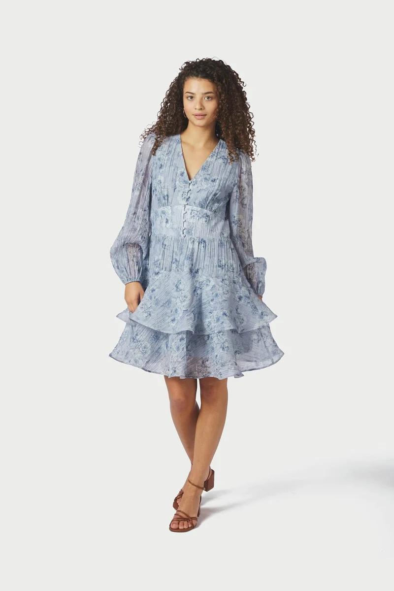 Neo Noir - Mabella Crepe Print Dress 167703 - 142 - Dusty Blue