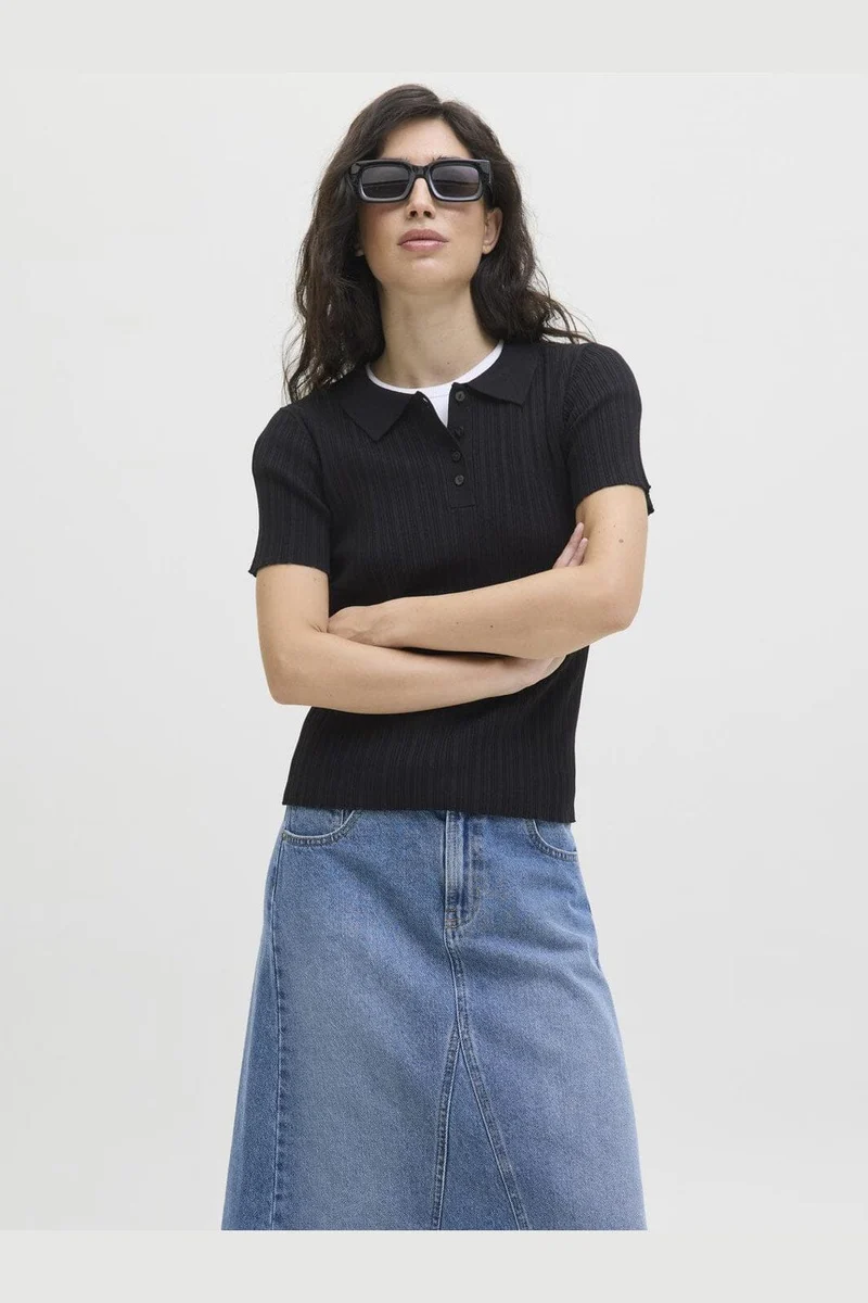 Jjxx - Jxhadley Tight Ss Polo Knit - 4791542 Black