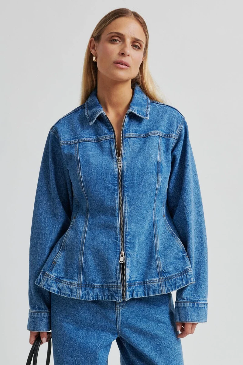 Second Female - Belton Peplum Denim Jacket 60444 - 5997 Blue denim