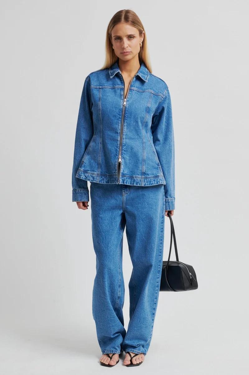 Second Female - Belton Peplum Denim Jacket 60444 - 5997 Blue denim
