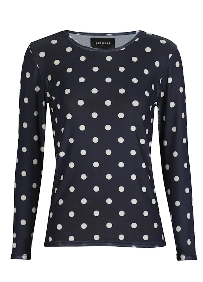 Liberte - Mesh Ls Tshirt 22065 - Navy Creme Big Dot