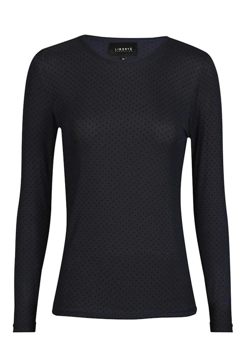 Liberte - Mesh Ls Tshirt 22065 - Navy Black Small Flock Dot