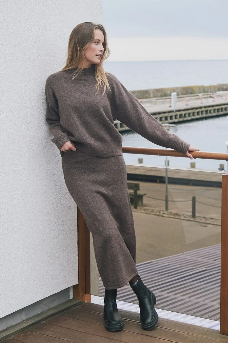 Neo Noir - Paulina Knit Blouse - Brown Melange