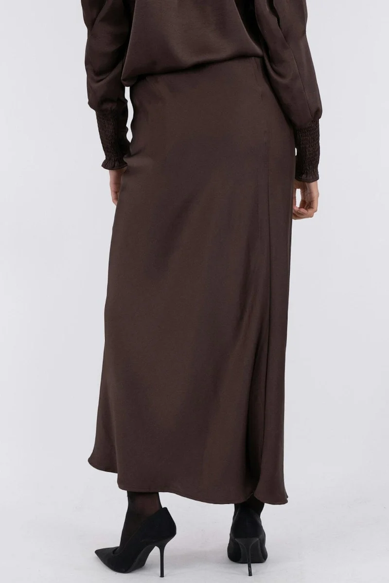 Neo Noir - Vicky Heavy Sateen Skirt 159588 - Dark Brown