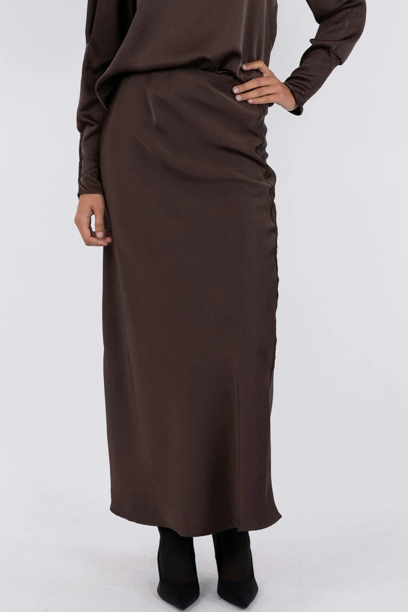 Neo Noir - Vicky Heavy Sateen Skirt 159588 - Dark Brown