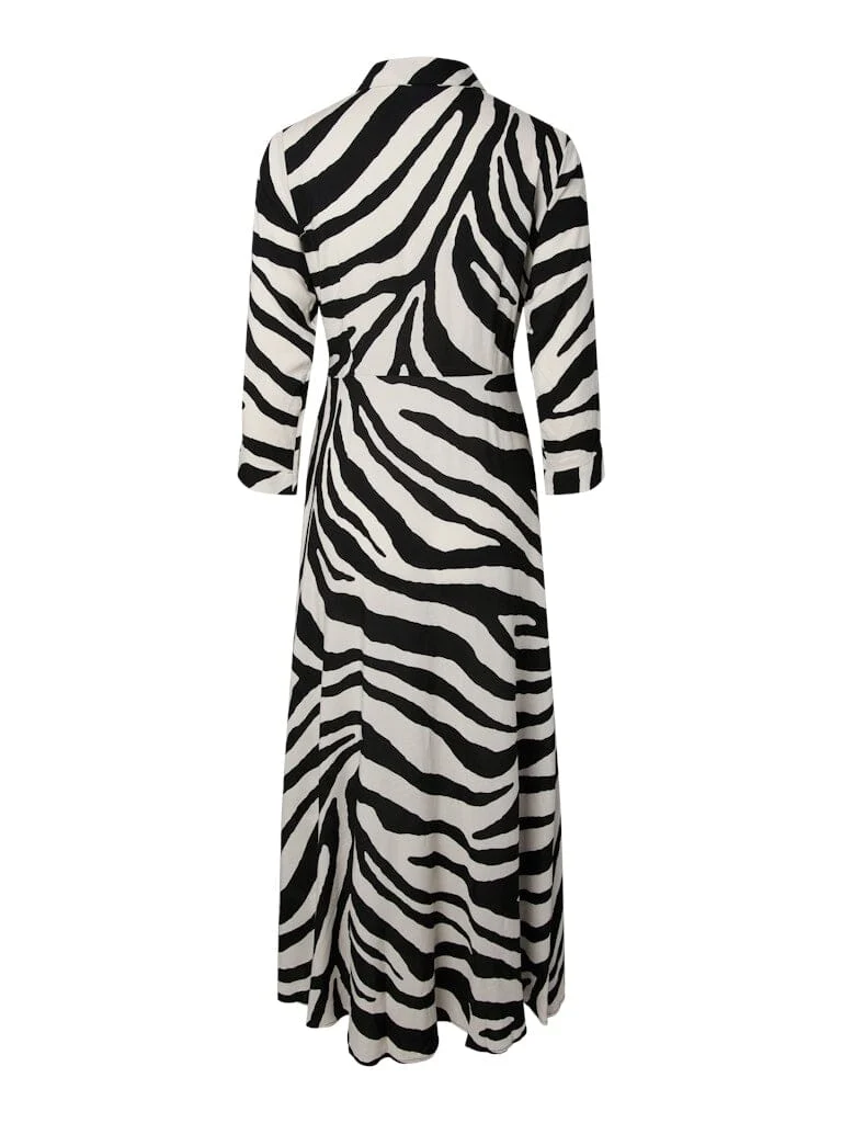 YAS - Yassavanna Long Shirt Dress - 4844009 Birch Zebra Print
