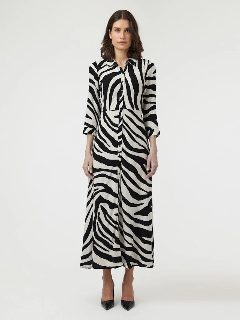 YAS - Yassavanna Long Shirt Dress - 4844009 Birch Zebra Print