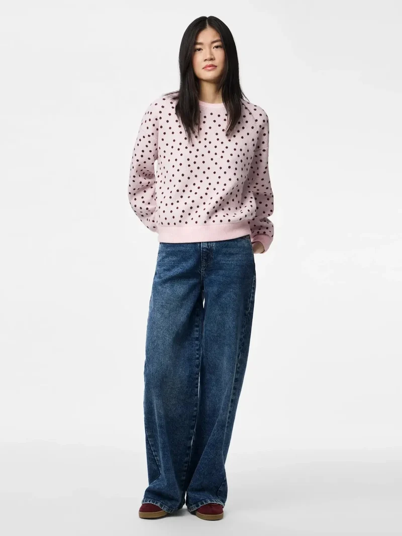 Pieces - Pcnancy Ls O-Neck Dot Knit - 5098308 Roseate Spoonbill Winetasting Dots