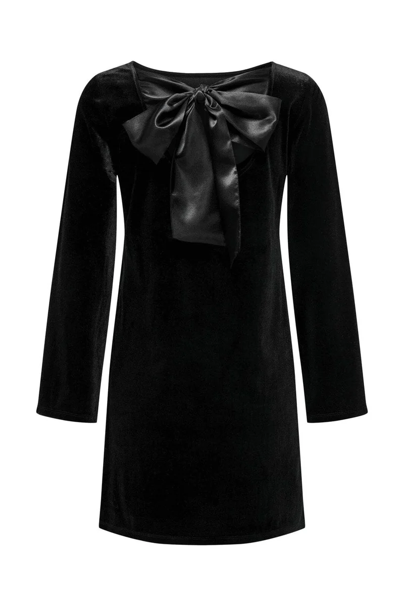 JDY - Jdyvictory L/S Velvet Bow Dress - 4906622 Black Bow