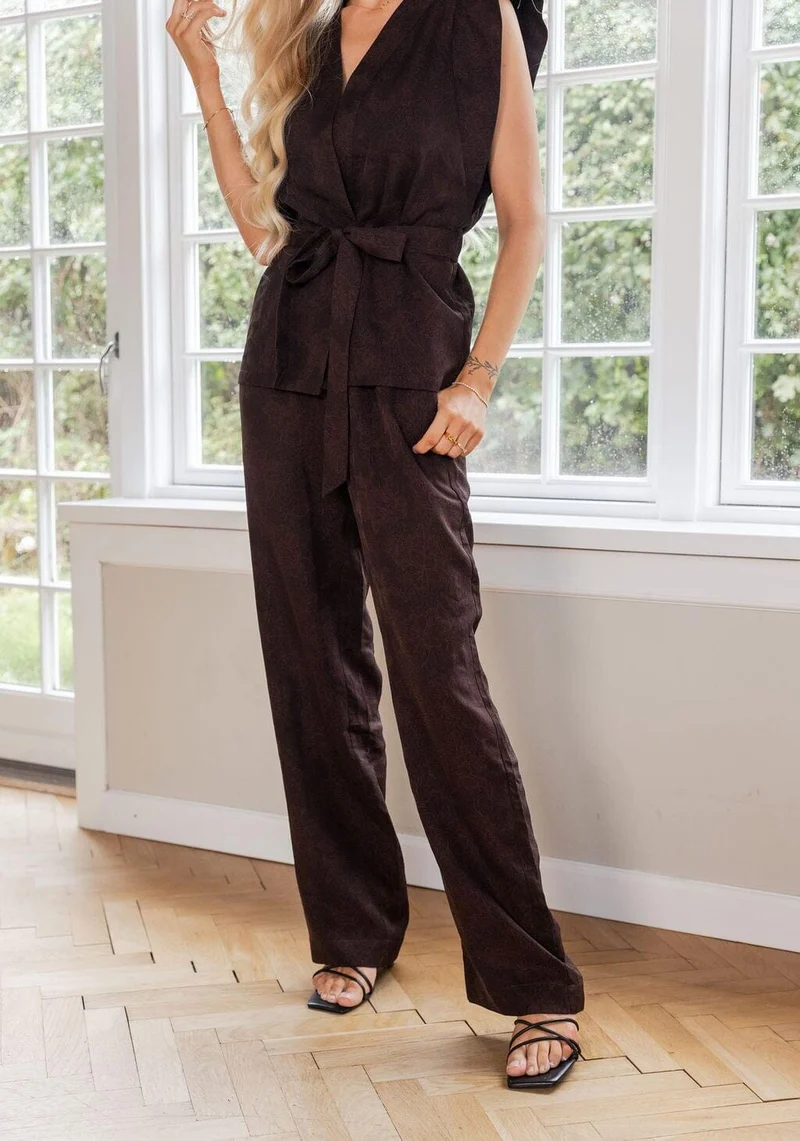 Molly&My x Julie Elgaard - Elsa Jacquard Pants 167096 - 676 - Dark Brown