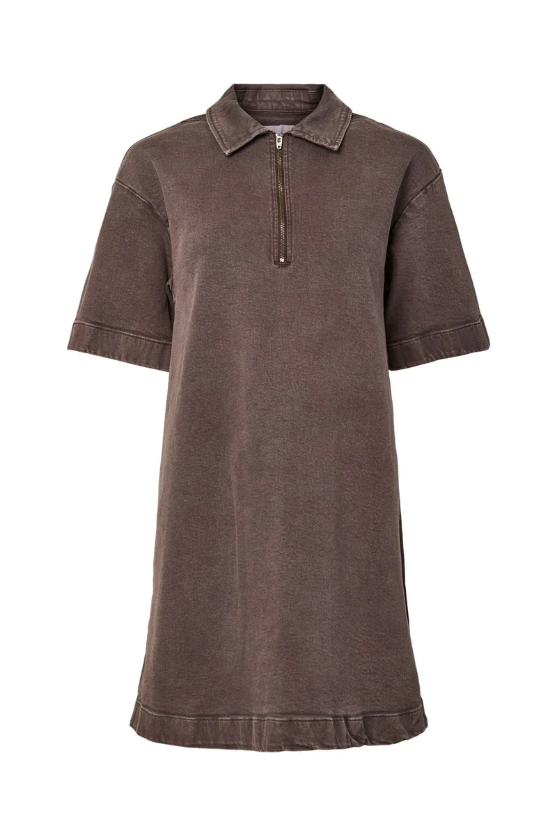 Pieces - Pcselma 3/4 Zip Denim Dress Fsy - 4973772 Hot Fudge