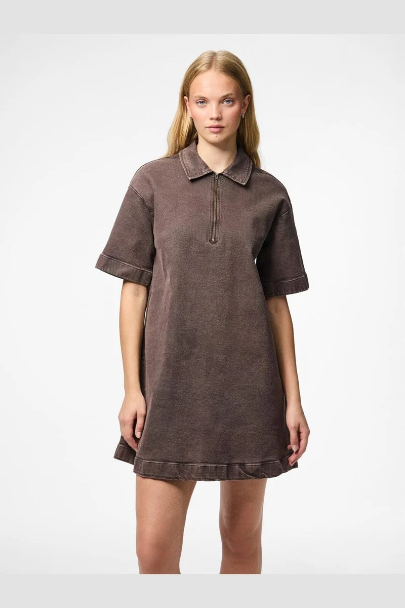 Pieces - Pcselma 3/4 Zip Denim Dress Fsy - 4973772 Hot Fudge