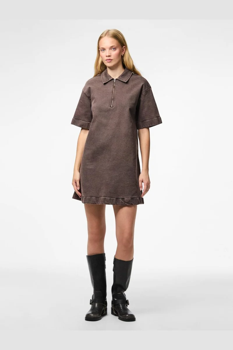 Pieces - Pcselma 3/4 Zip Denim Dress Fsy - 4973772 Hot Fudge