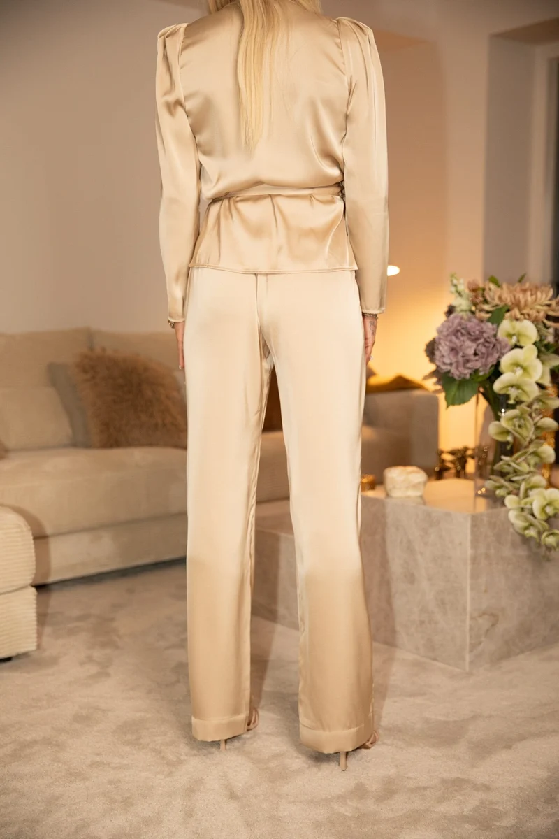 Valentin Studio - Comfy Solid Satin Pants 168094 - 720 - Champagne
