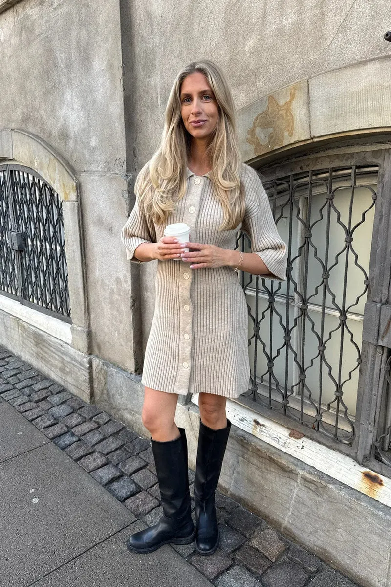 BYIC - Oliviaic Knit Dress 1199 - Ribbed Beige